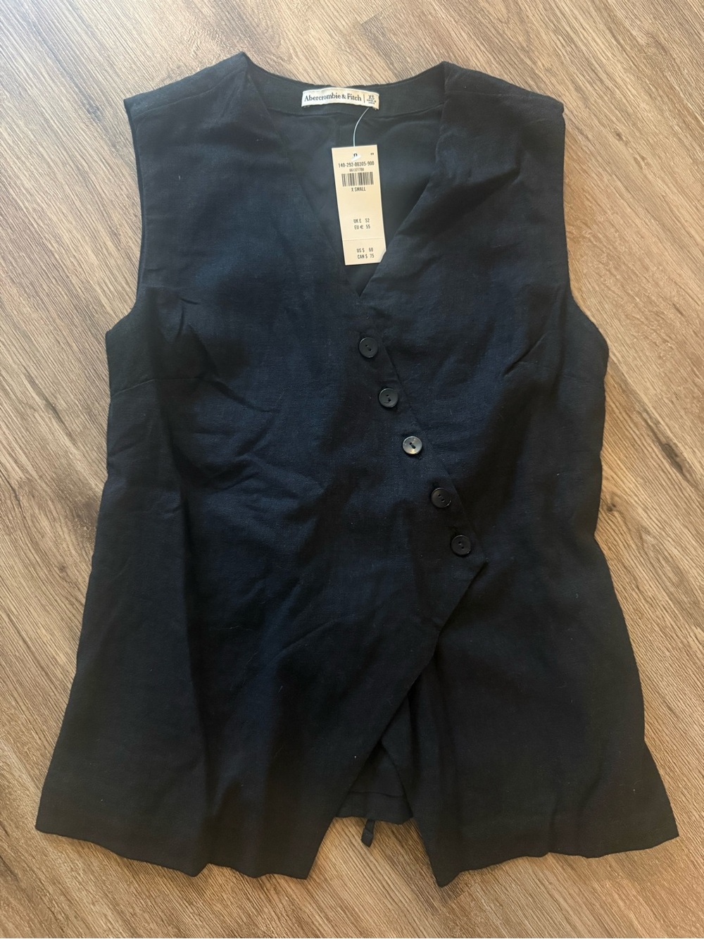 Abercrombie & Fitch Black Sleeveless Asymmetric Button Front Top